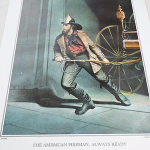 Currier & Ives Vtg Print American Fireman Always Ready Lithograph Art Decor Hero - Picture 1 of 8