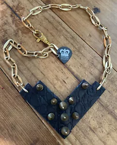 Collar Nicolina Royale DE COLECCIÓN Tachonado Oro Gótico Punk Rocker Cuero Colgante - Imagen 1 de 12