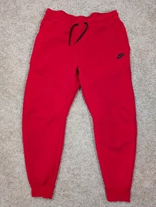 Nike Tech Jogger Pants Men Large Sportswear Fleece Red Drawstring Waist Slim Fit - Picture 1 of 16