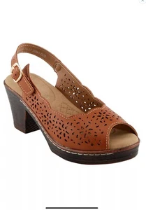 Patrizia Spring Step Brown Leather Perforated Heel Sandals Women’s Sz 10 - Picture 1 of 8