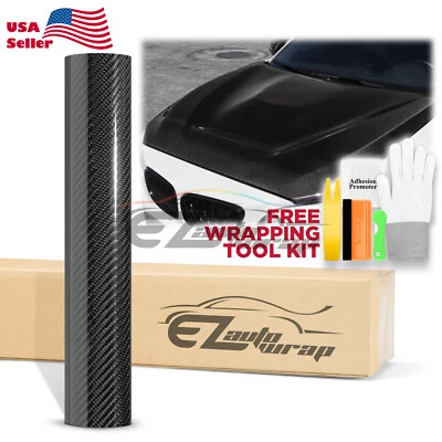 7D Carbon Fiber Black High Gloss Auto Vinyl Wrap Sticker Sheet Film Decal DIY - Image 1 of 4