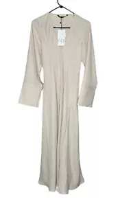 Maxi abito Zara scollo a V beige taglia M elegante matrimonio spose damigella nuovo con etichette - Foto 1 di 8