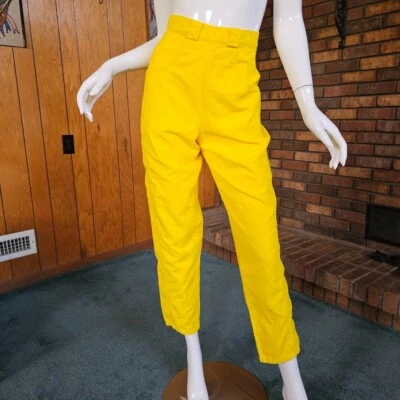 Vintage 80s Iconic Esprit Sport Neon Yellow High Waisted Side Zip Preppy Pants S - Image 1 of 4