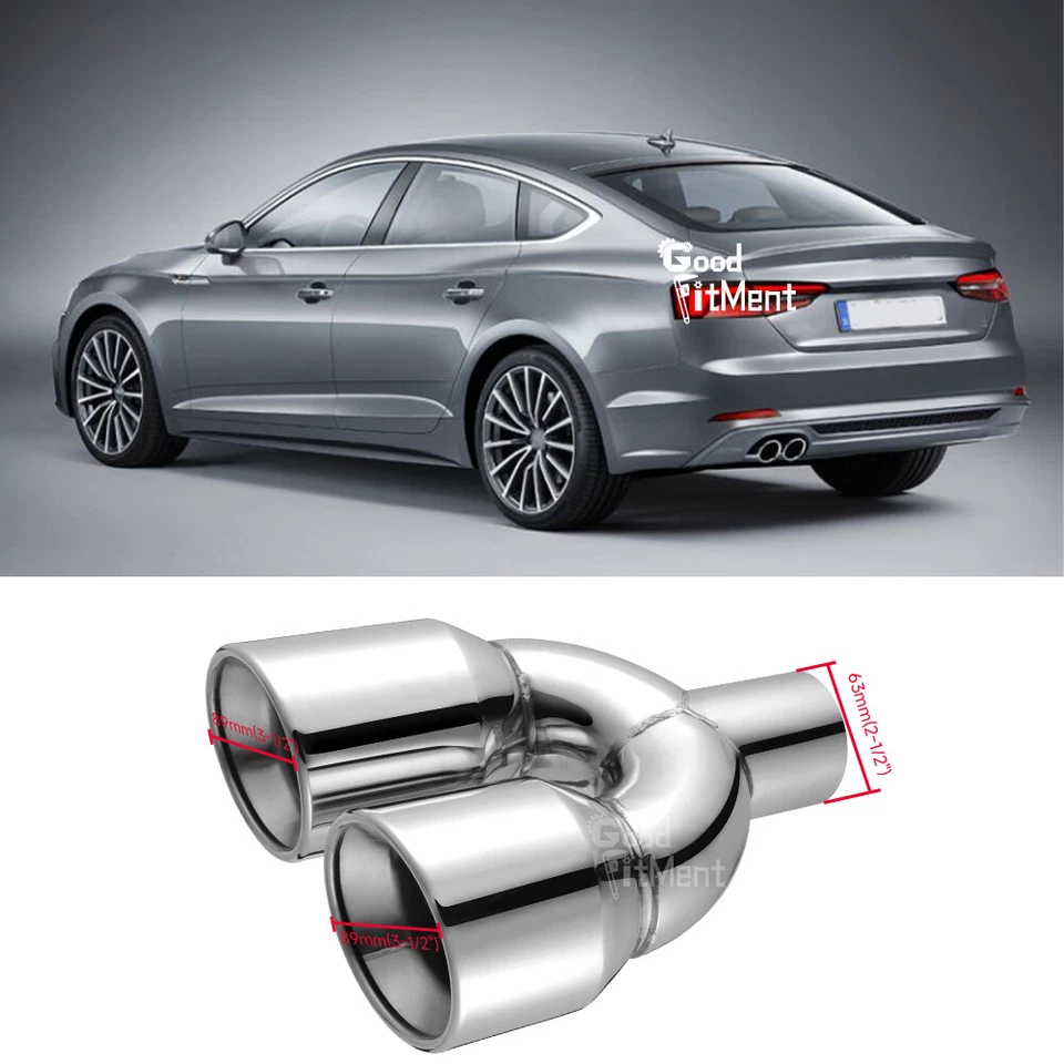 For AUDI A5 A4 A3 A1 9.5" Long 2.5" Inlet 3.5" Dual Outlet Exhaust Tip Weld-on - Изображение 1 из 4
