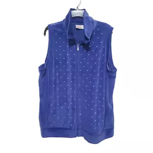 Quacker Factory Jacket Womens 1X Blue Vest Velour Velvet Rhinestones Bling - Picture 1 of 12
