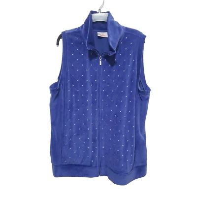 Quacker Factory Jacket Womens 1X Blue Vest Velour Velvet Rhinestones Bling - Image 1 of 4
