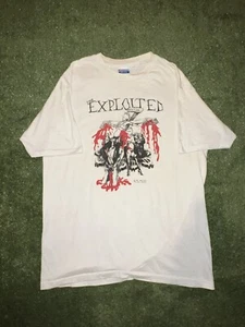 Vintage 1986 The Exploited Jesus is Dead Graphic Print White Shirt Size XL - Picture 1 of 11