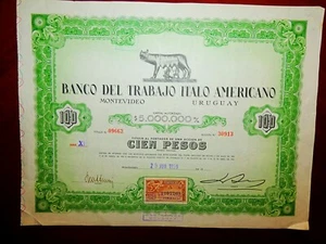Banco del Trabajo Italo Americano, Montevideo, Uruguay 1959. Certificado de acciones - Imagen 1 de 4