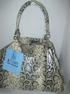 KATHY VAN ZEELAND Travel Bag Gray Snakeskin Print PVC LARGE Purse Bag - Picture 1 of 12