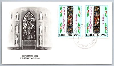 Liberia 1977 Christmas Stained Glass Windows FDC Two Covers! - Image 1 of 4
