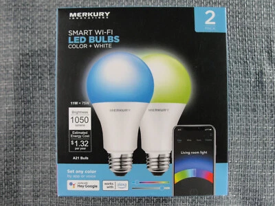 Merkury Innovations Smart WI-FI- LED Bulbs- Color + White- New 2-Pack - Image 1 of 3