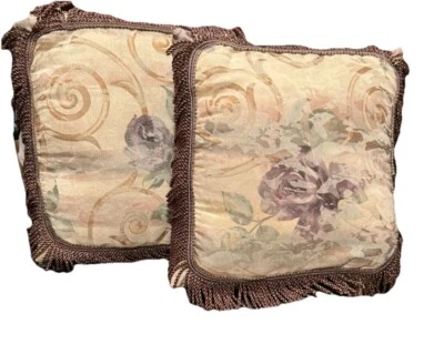 Croscill Chambord 2 Cassis Fringe Throw Pillows Amethyst Purple Damask Floral - Image 1 of 4