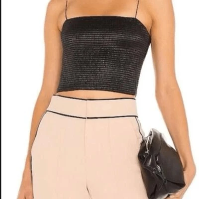 Alice + Olivia Negro Imitación Cuero Cincha Correa Espagueti Penélope Crop Top Talla S Foto 1 de 4