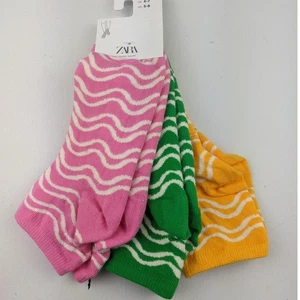 Zara Confezione 3 Calzini alla Caviglia Rosa Verde Giallo Taglia Scarpa 5-8 - Foto 1 di 3