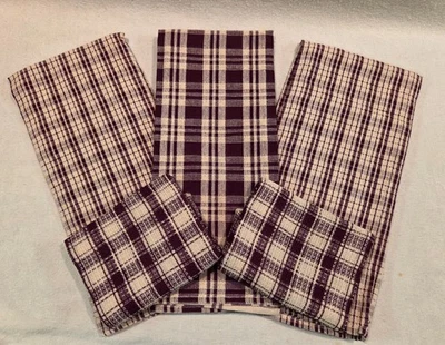 Juego de 5 toallas de cocina de granja a cuadros borgoña nuevas sin etiquetas Foto 1 de 4