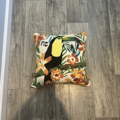 Allen Roth Tropical Bird Toucan Jungle In/Out Door Deco Throw Pillow Jute Trim - Image 1 of 4