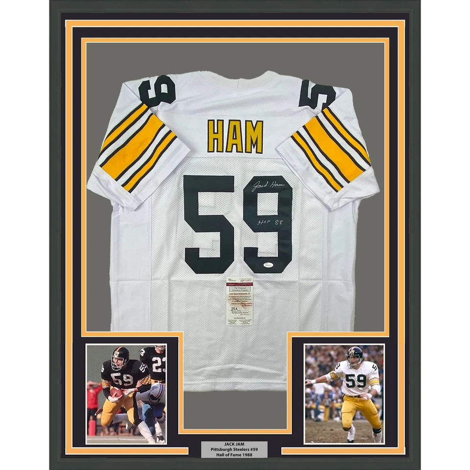 Framed Autographed/Signed Jack Ham HOF 88 33x42 Pittsburgh White Jersey JSA COA - Image 1 of 2