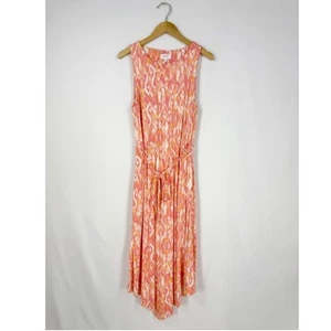 Soma Weekend Women's Ikat Soft Jersey Knit Midi Dress Large Orange Belted - Picture 1 of 13