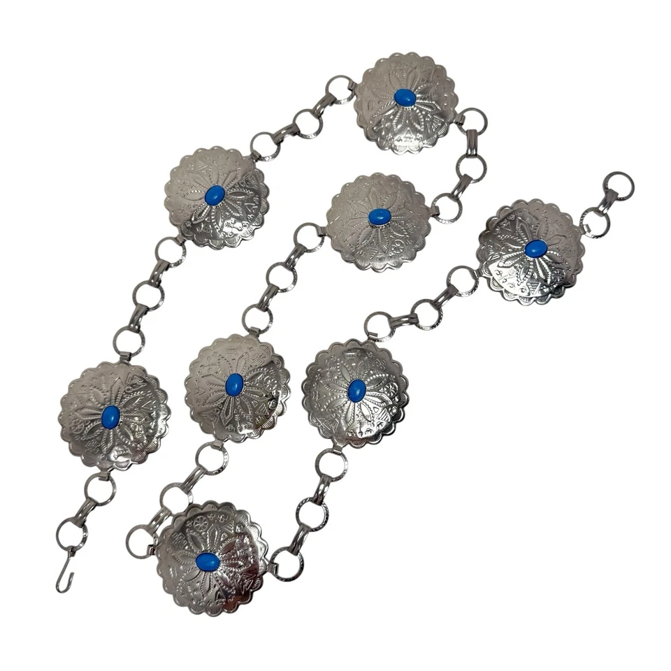 "Cinturón Western Concho tono plata de colección con cabujones festoneados y color turquesa 36""" Foto 1 de 4