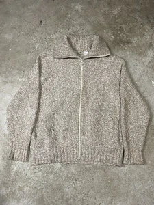 Vintage LL Bean Sweater 70s 80s Knit Full Zip Brown Tan cardigan wool USA Large - Picture 1 of 4