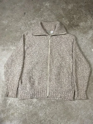 Suéter vintage LL Bean anos 70 anos 80 malha zíper completo marrom bronzeado cardigã lã EUA grande - Imagem 1 de 4