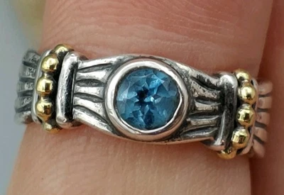 Лагос Caviar кольцо синий топаз серебро 925 и 18K золото винтажный 5,8 г - Изображение 1 из 4