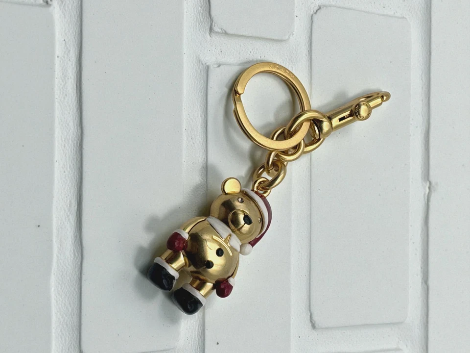 Coach Oro Multicolor Esmalte Cristales Papá Noel Oso Llavero Dije Foto 1 de 3