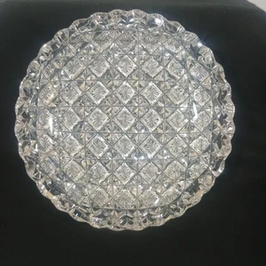 Clear Cut Glass Crystal Candy Dish Bowl 6"Diamond Star Pattern Scalloped Rim - Picture 1 of 15