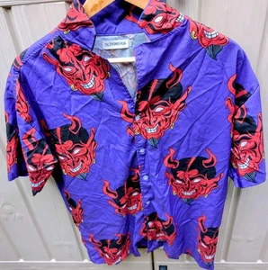Tai Zhong Hua AOP Devil Satan Demon Halloween Purple Shirt 00s - Mens Large L - Picture 1 of 5