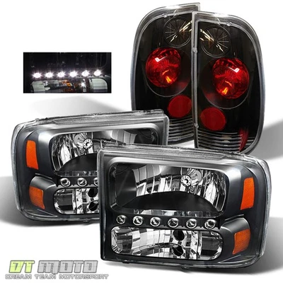 Black Fits 99-04 Ford F250/350/450/550 Superduty Led Headlights+Tail Brake Lamps - Изображение 1 из 4