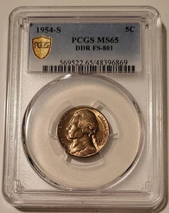 1954 S Jefferson Nickel DDR Variety FS-801 MS65 PCGS getönt - Bild 1 von 4