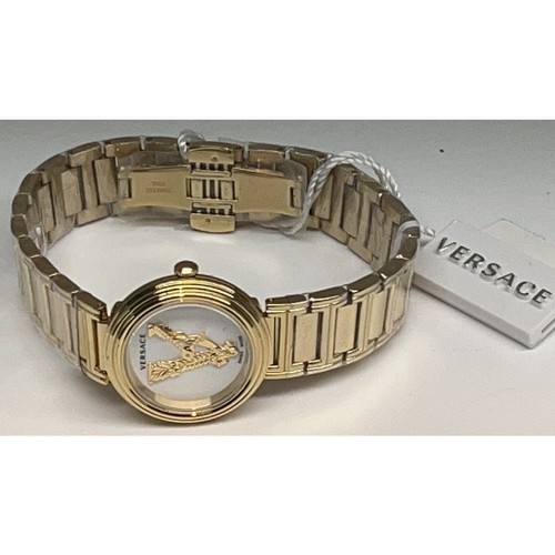 Orologio Versace Donna VET300221 Swiss Made Quadrante Bianco Acciaio Inox Oro NUOVO