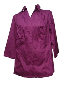 Just My Size Damen Oberteil einfarbig Basic Shirt Größe 1X 3/4 Ärmel Knopfleiste lila neu mit Etikett - Bild 1 von 7