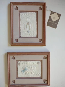 Hand Cast Paper Wall Art Sculpture 1 Animal Sheep 1 Schoolhouse Frame Matte VTG - Picture 1 of 10
