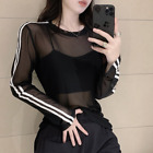 Long Sleeve Mesh Blouses Round Neck Y2K Transparent T Shirts Casual   Summer