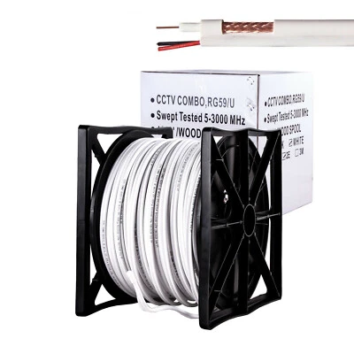 RG59 Siamese Coaxial Cable 500ft 20AWG+18/2AWG CCTV Security Camera Wire White - Image 1 of 4