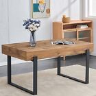 59" Dining Table, Modern Rectangular Wooden Top & Metal Base for Dining