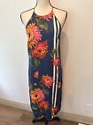 Zara Trafaluc Collection Blue Floral Dress Size Large Racer Back Midi Lined