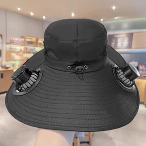 Outdoor breite Krempe Sonnenhut mit Solarventilator Eimer Herren Damen Angeln Strand gebaut - Bild 1 von 20