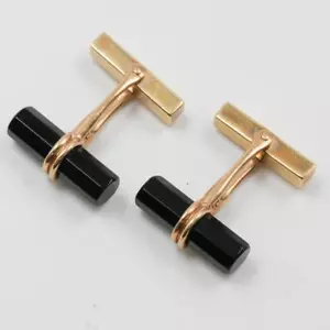 TIFFANY&Co Authentic 20.0 mm Cufflinks Cuff's Men's Onyx 14K YG Yellow Gold - Picture 1 of 6
