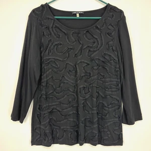 Cable & Gauge Womens XL Pullover Knit Top Black Cotton Modal Soutache Trim 3/4 S - Picture 1 of 7