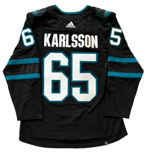 Camiseta deportiva de hockey negra Adidas NHL San Jose Sharks Erik Karlsson #65 talla adulto 50 - Imagen 1 de 4