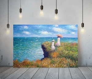 MONET THE CLIFF WALK - LIENZO ENMARCADO PINTURA DE PARED ARTE IMAGEN PAPEL IMPRESIÓN - VERDE - Imagen 1 de 15
