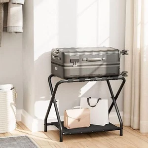 HOOBRO Folding Luggage Rack Suitcase Stand Luggage Holder Space Saving Black - Picture 1 of 8