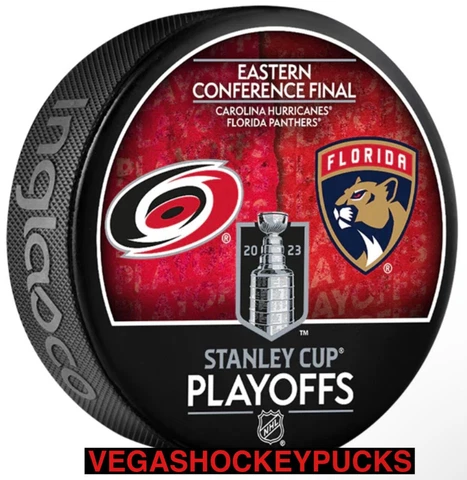 2023 STANLEY CUP PLAYOFFS CAROLINA HURRICANES VS FLORIDA PANTHERS PUCK IN STOCK Cover