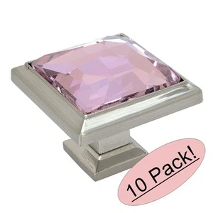 *10er Pack* Cosmas Satin Nickel & Rosa Glas Quadratische Schrank Knöpfe #5883SN-P   - Bild 1 von 1