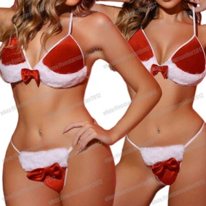 Women Xmas Sexy Lingerie Velvet Babydoll Bra Thong Sleepwear Underwear Nightwear - Picture 1 of 53