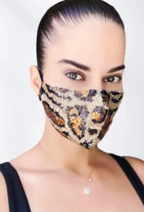 FACE MASK-ANIMAL PRINT-Filter Pocket-BREATHABLE SEQUIN-Adult-Adjustable Strap - Picture 1 of 3