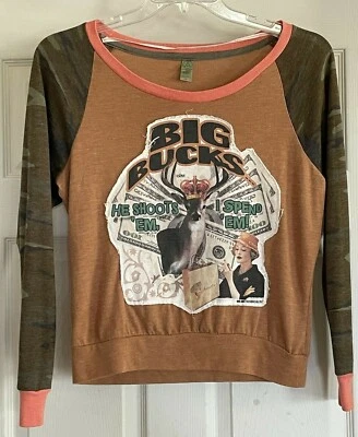 Alternative Earth Women's Size S Knit Top Brown w/Camo Long Sleeves Big Bucks Foto 1 de 4