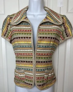NANETTE LEPORE Tweed Blazer Green Coat Short Sleeve Dot Metallic Knit Suit Sz 6 - Picture 1 of 11